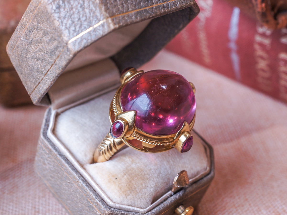 Cocktail Ring Modern 24.36 Oval Cabochon Cut Pink Tourmaline in 18k Yellow Gold