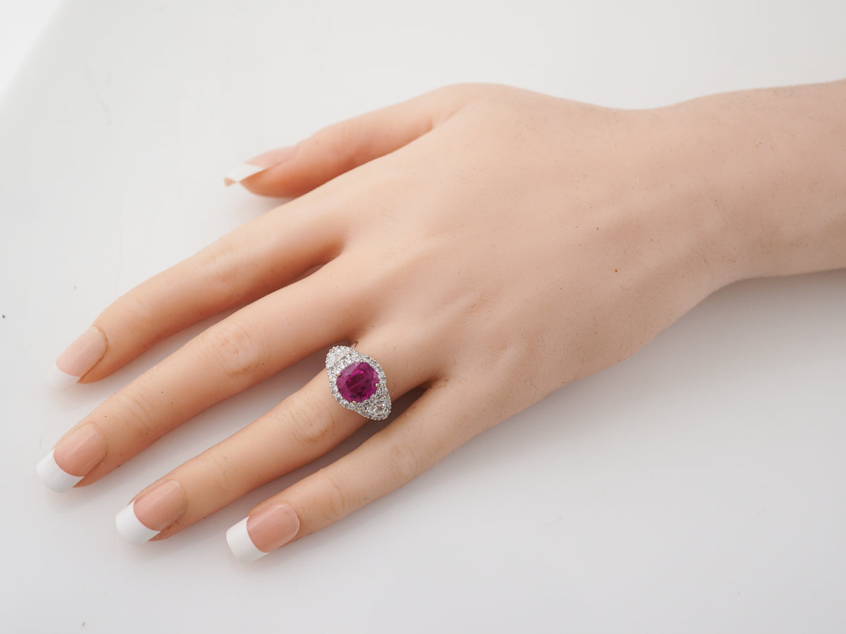 **RTV 1/17/19**Cocktail Ring Modern 3.93 Cushion Cut Pink Sapphire in 18k White Gold
