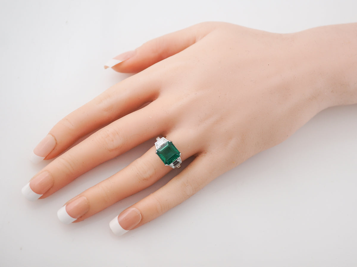 Cocktail Ring Modern 3.98 Square Cut Emerald Diamonds in Platinum