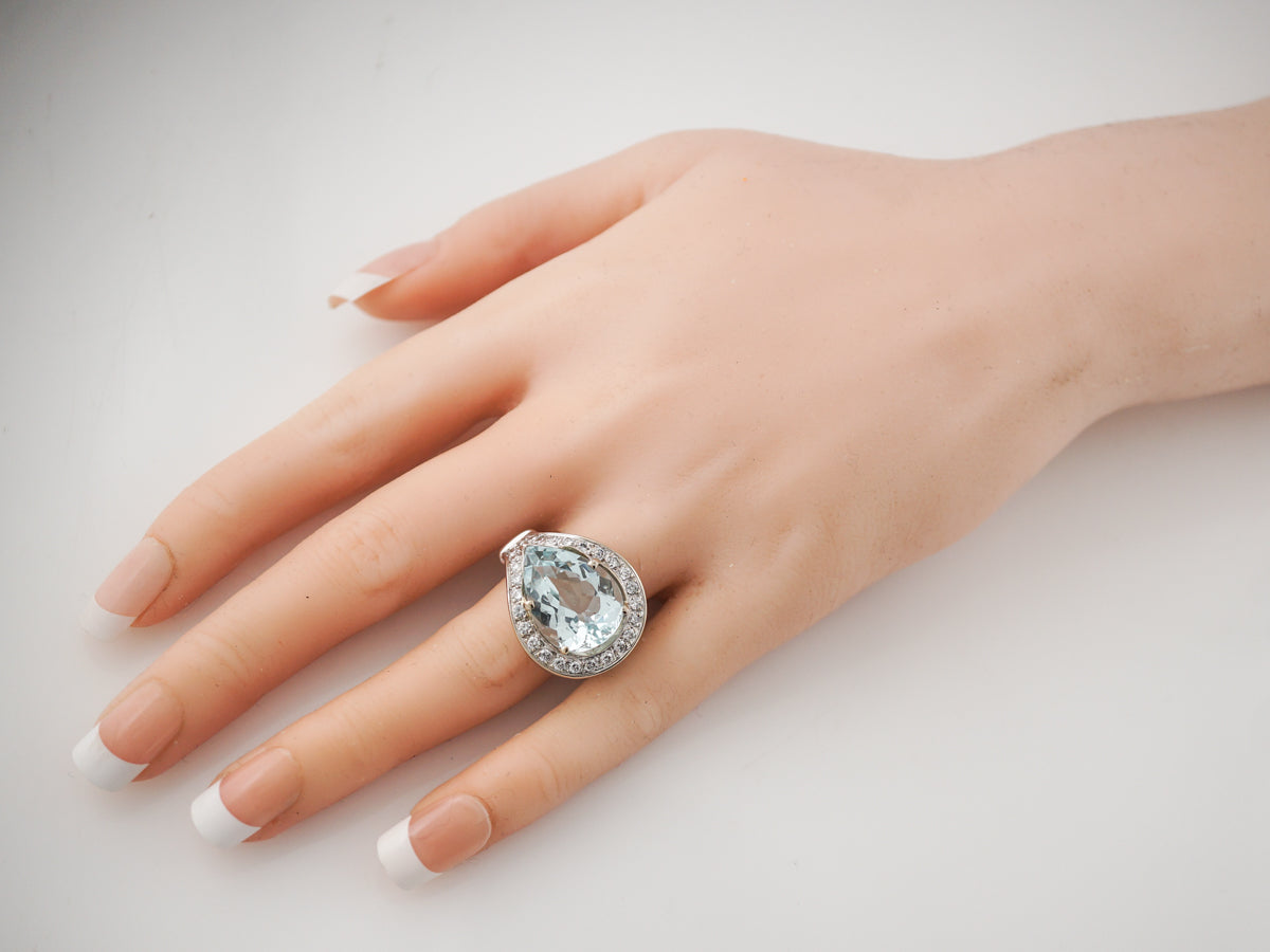 Pear Cut Aquamarine Cocktail Ring in 14k White Gold