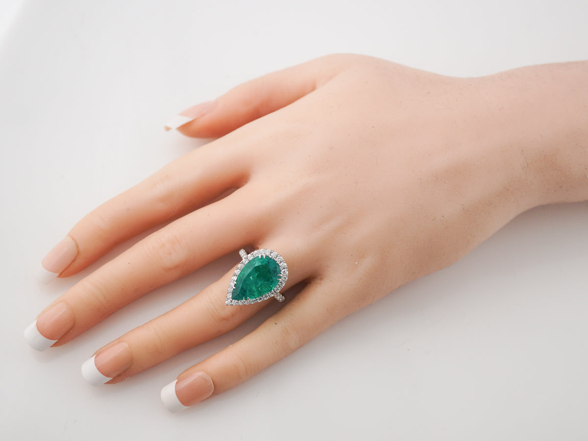 Cocktail Ring Modern GIA 6.96 Pear Cut Emerald & Diamonds in 18k White Gold