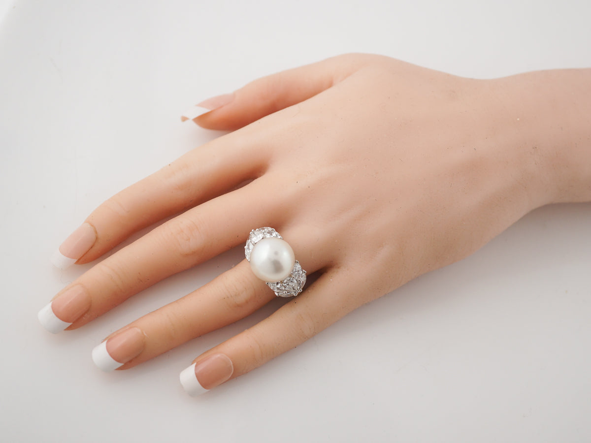 Pearl & Diamond Cocktail Ring in 18k White Gold