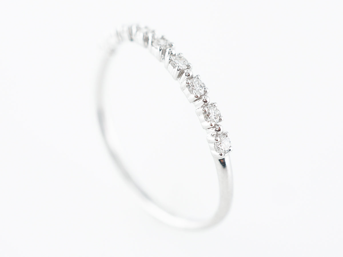 Slightly Curved Wedding Band w/ Diamonds in White Gold