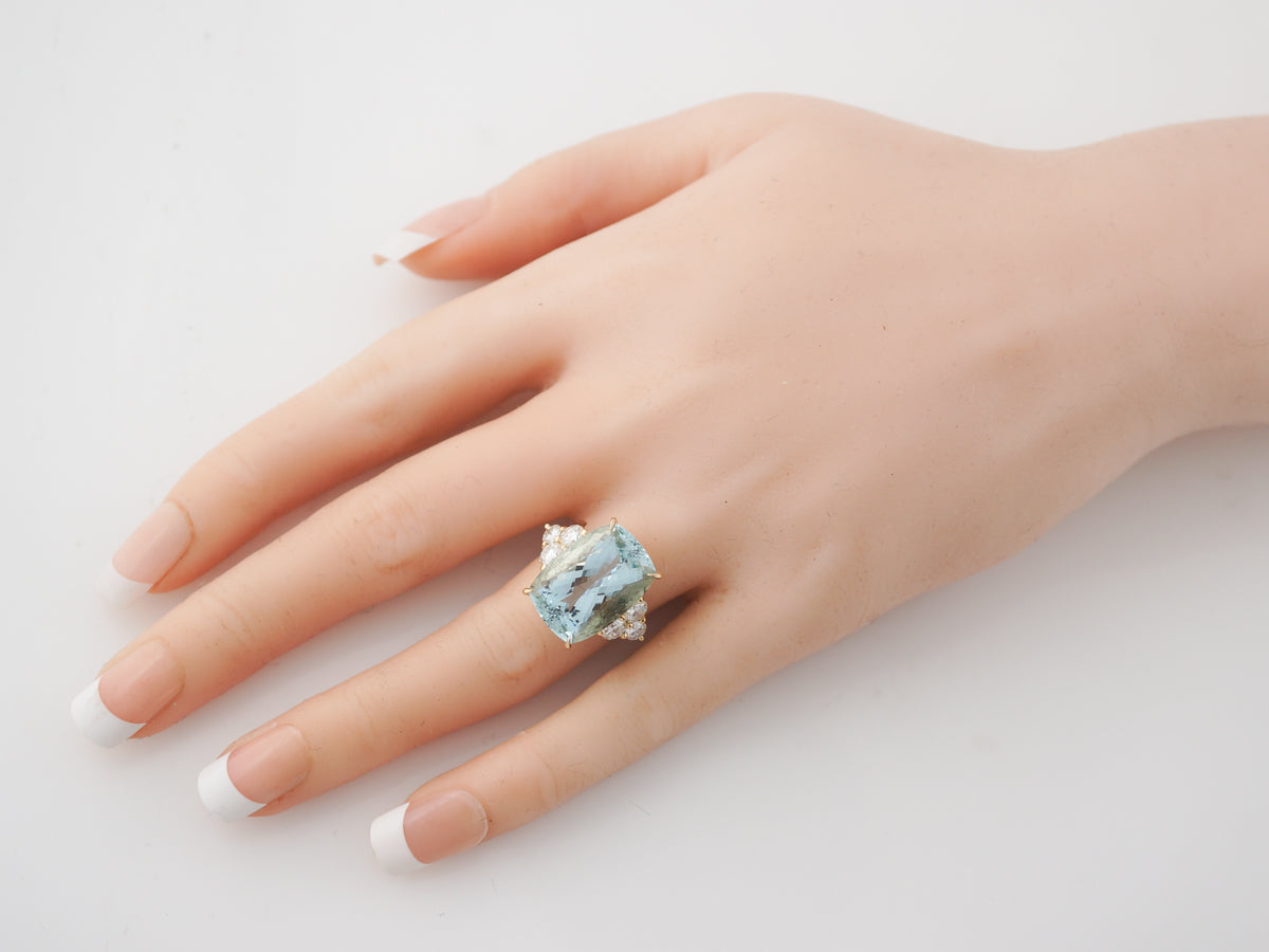 Aquamarine & Diamond Cocktail Ring in Yellow Gold