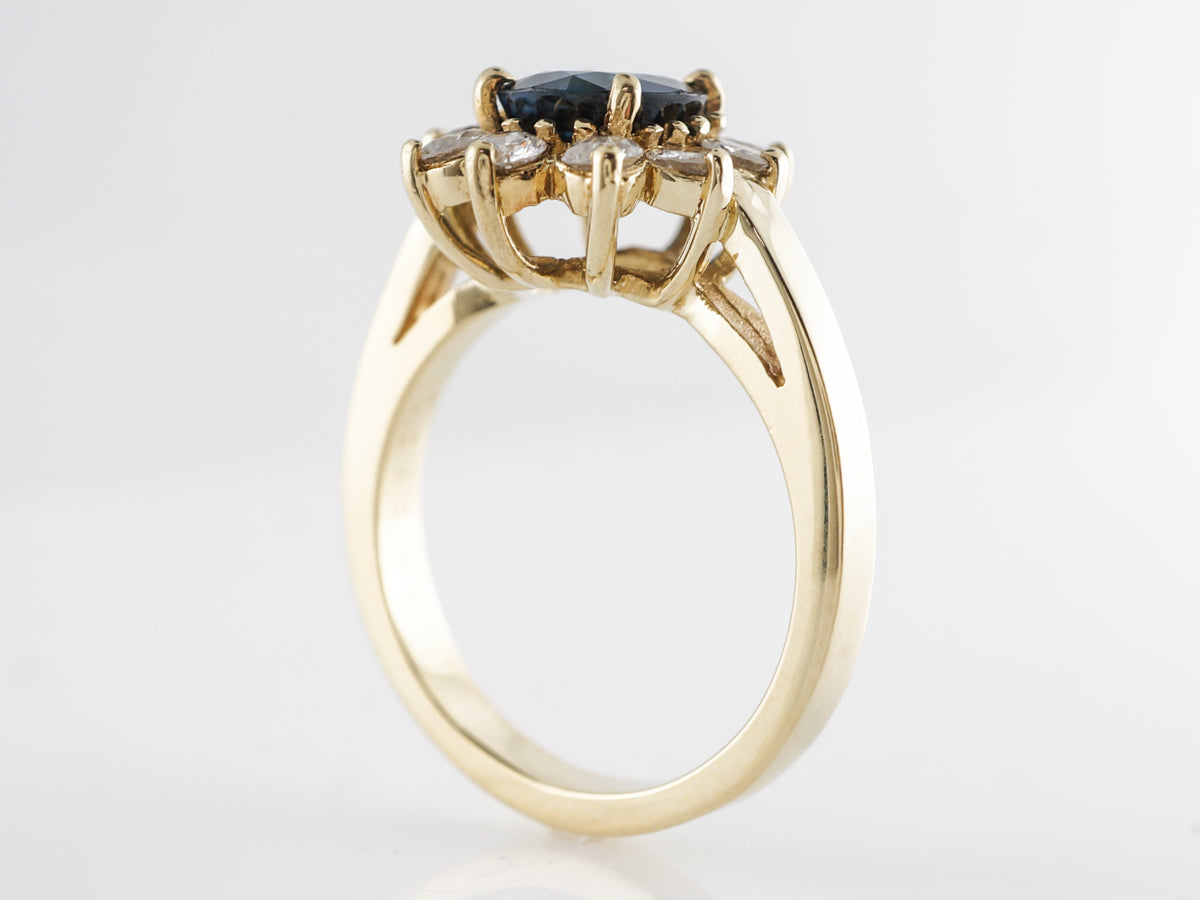 Cushion Cut Sapphire w/ Diamond Halo Engagement Ring in 18k