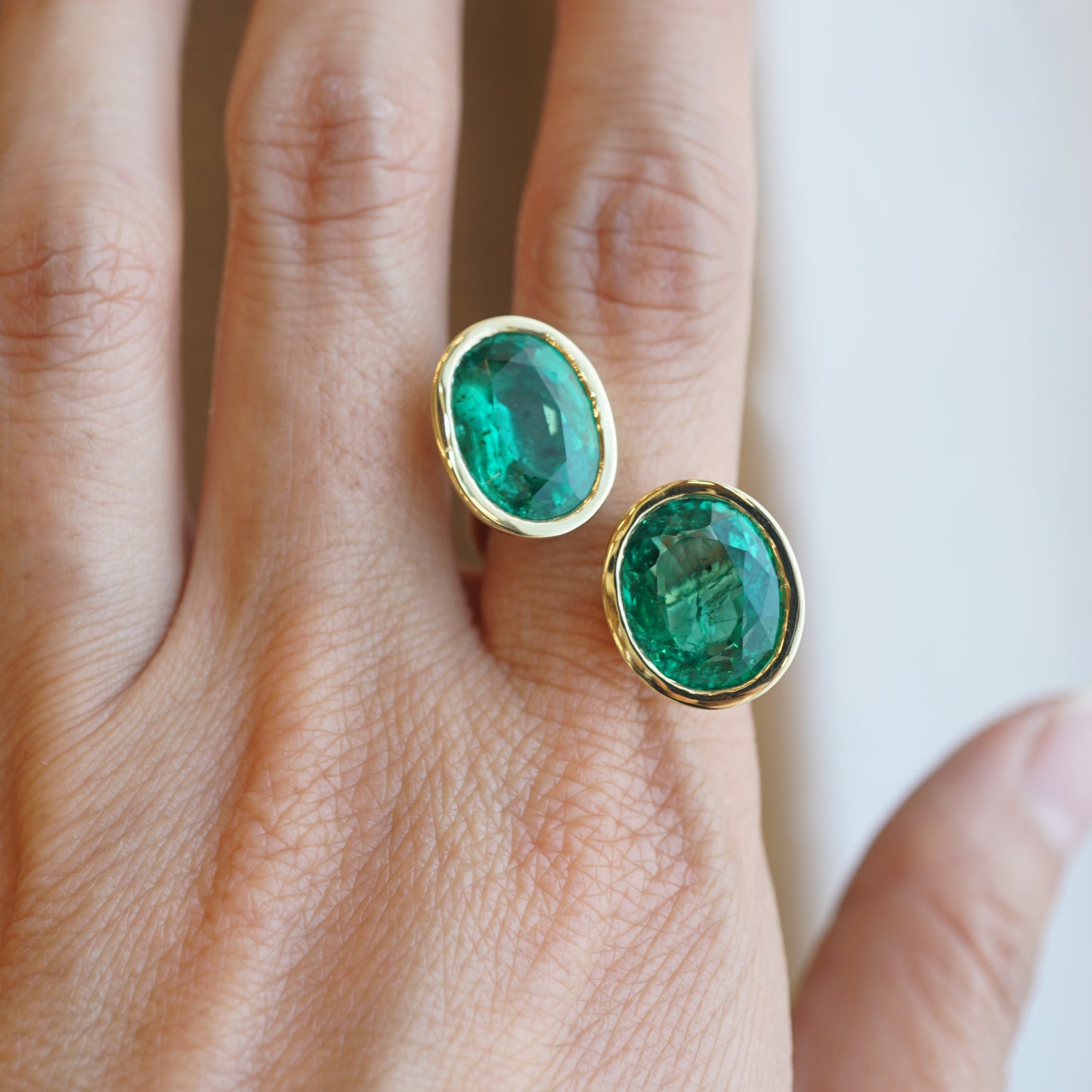 Double Oval Cut Emerald Cocktail Ring in 18k Yellow Gold