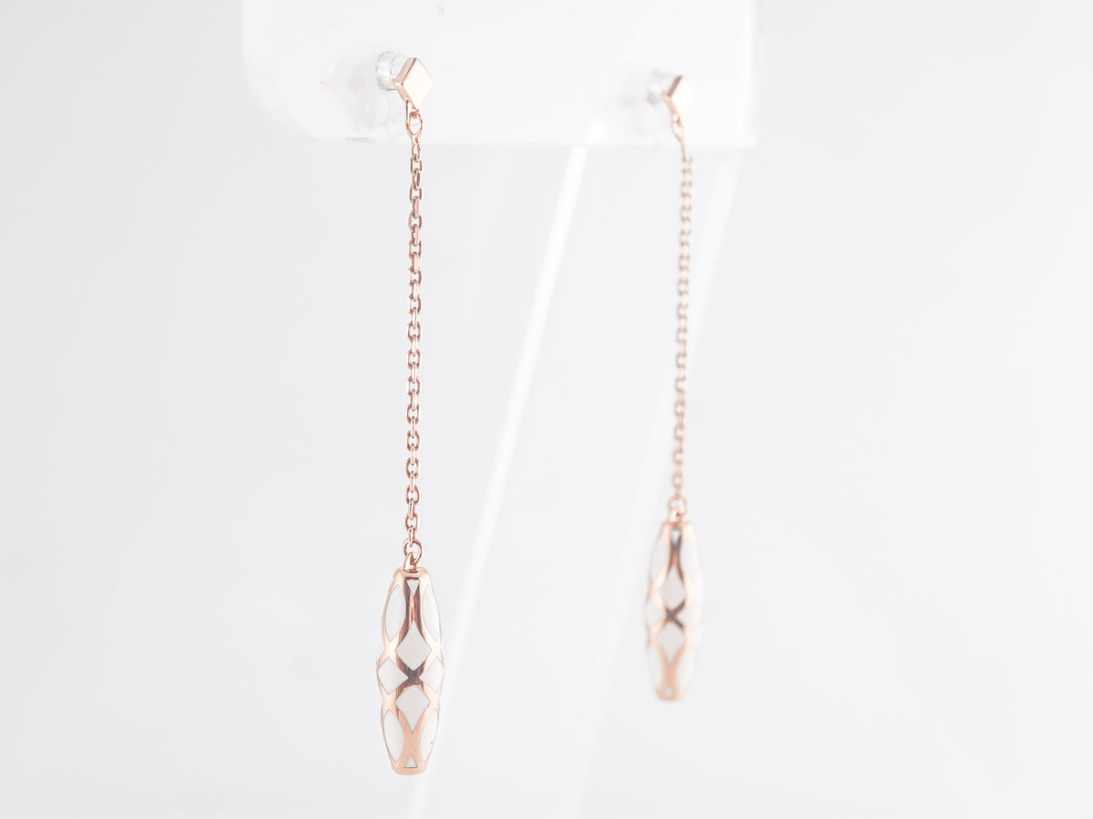 White Enamel Drop Earrings in 14k Yellow Gold