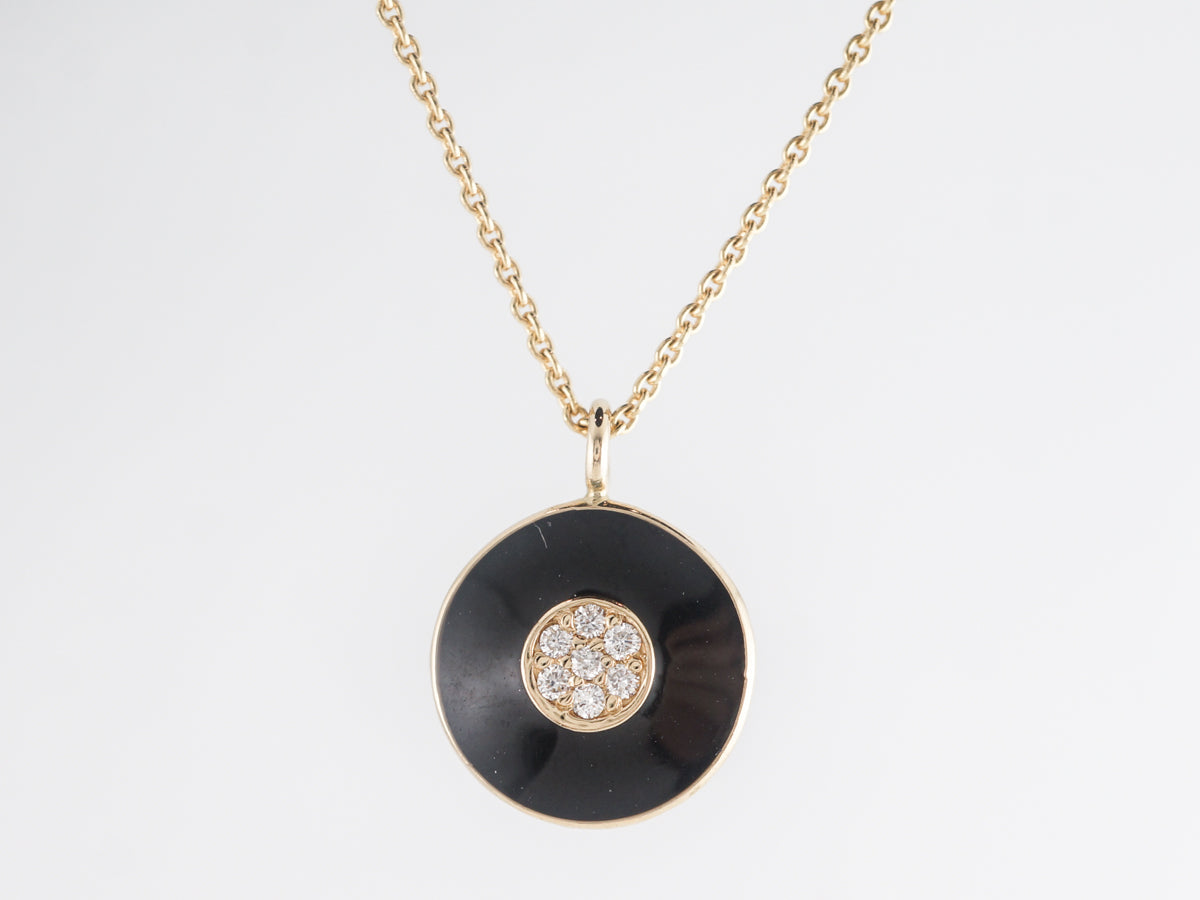 Diamond & Enamel Necklace in 14k Yellow Gold