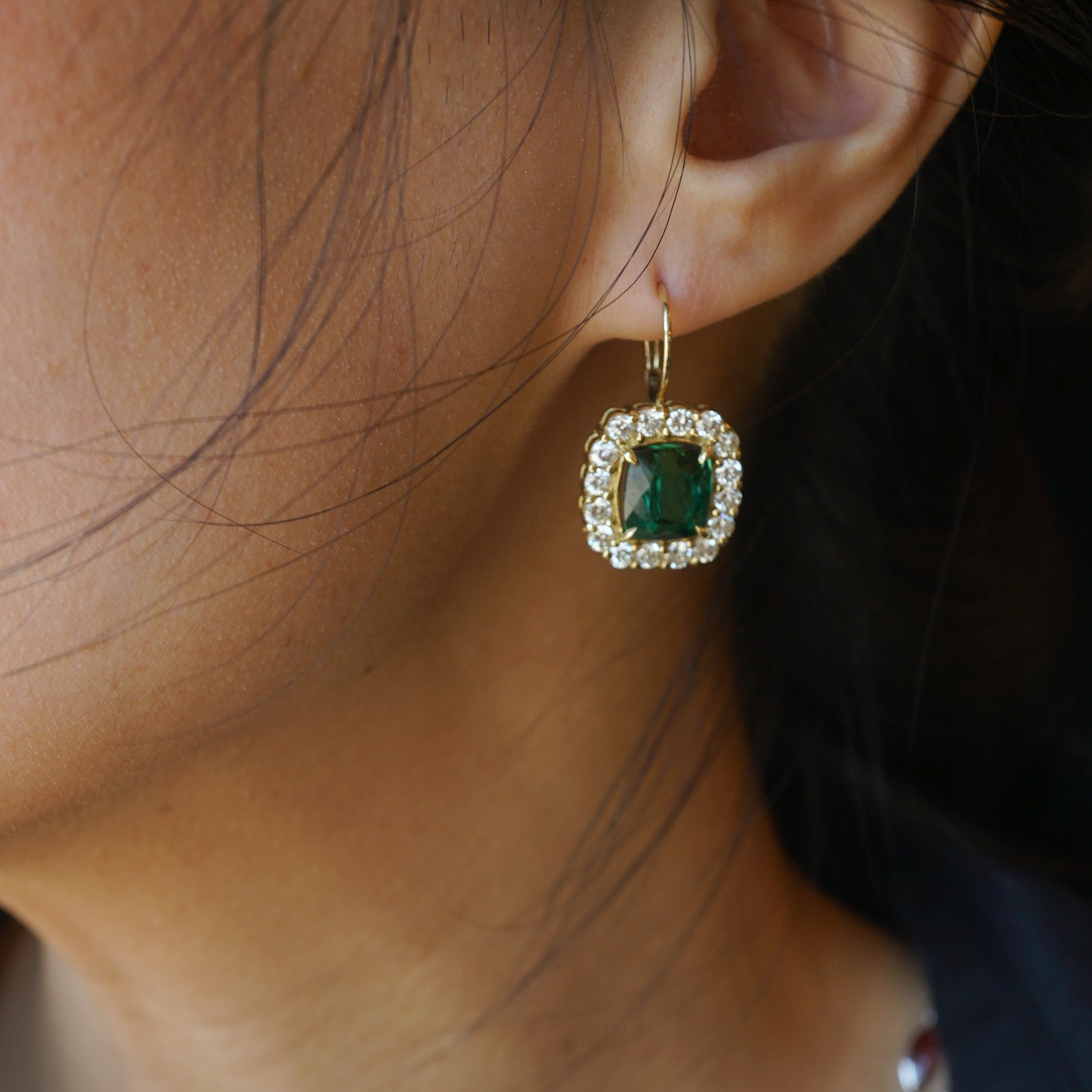 Tourmaline & Diamond Drop Earrings in 14k Yellow Gold