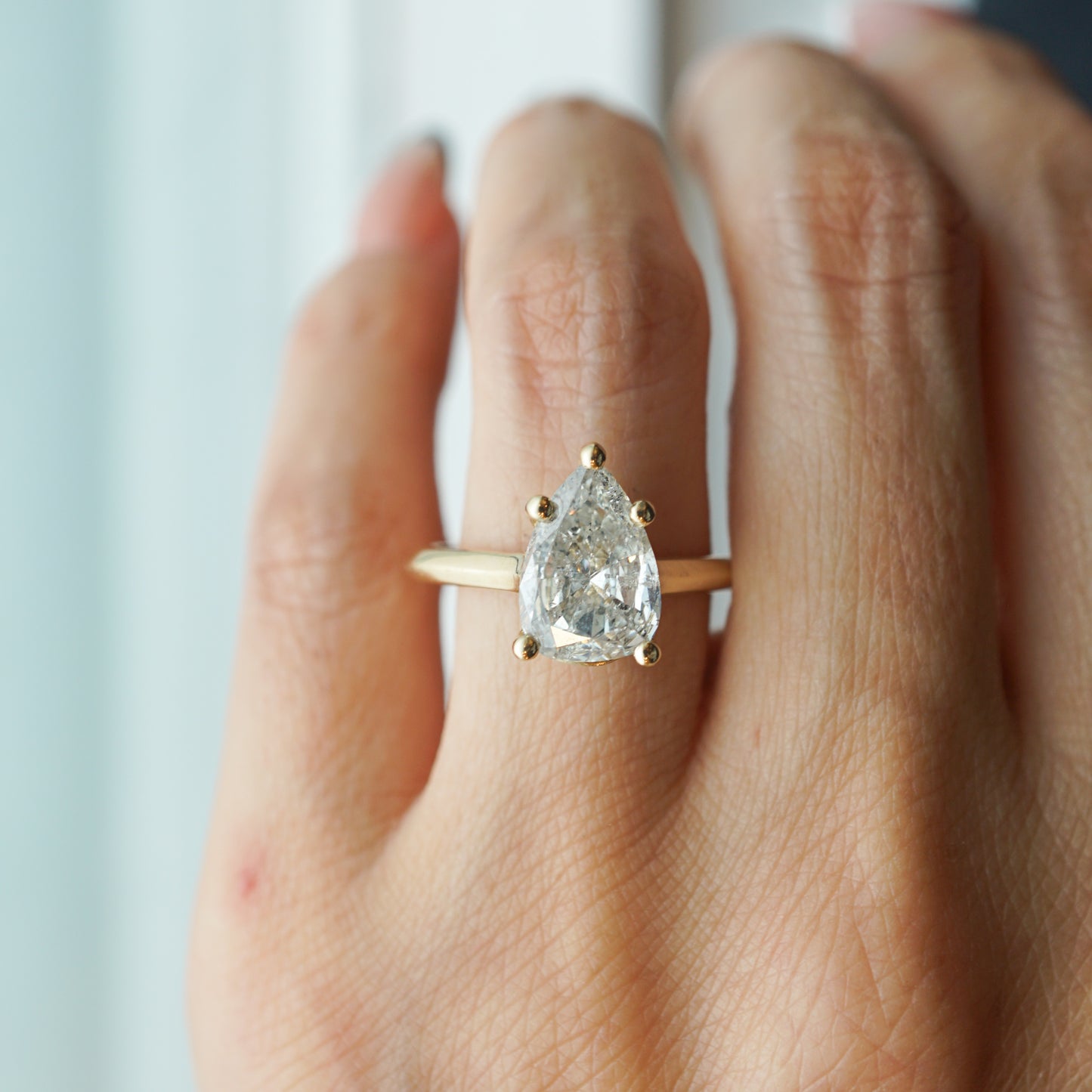 Five Prong Pear Diamond Engagement Ring in 14k Yellow Gold