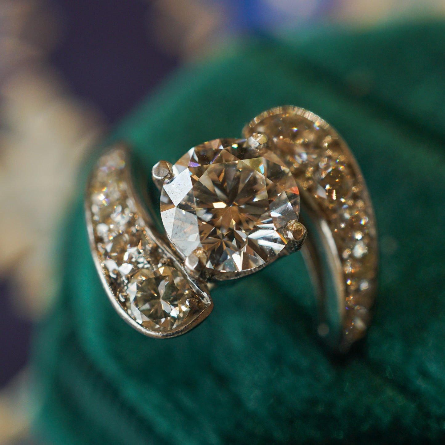 Mid-Century Bypass Diamond Engagement Ring in Platinum