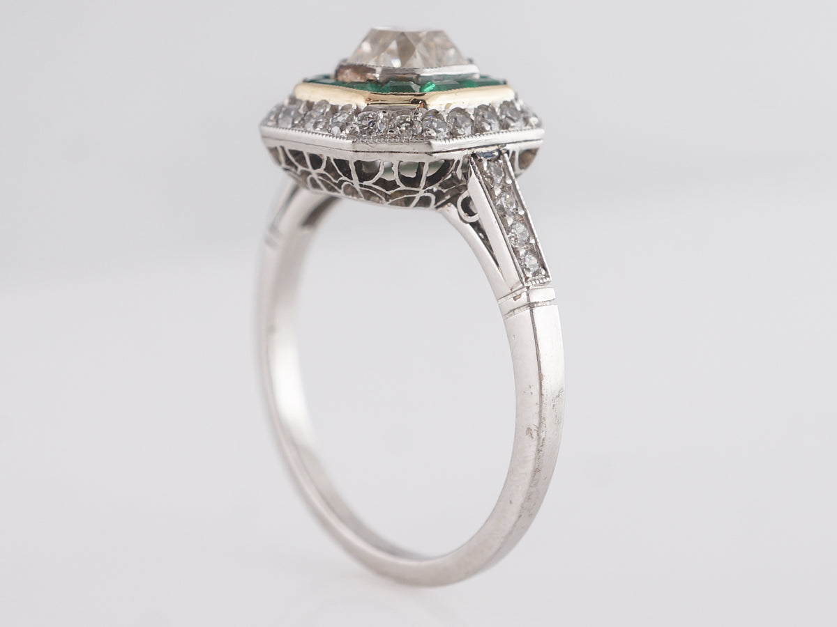 Mid-Century Emerald & Diamond Ring in 18k Yellow Gold and Platinum