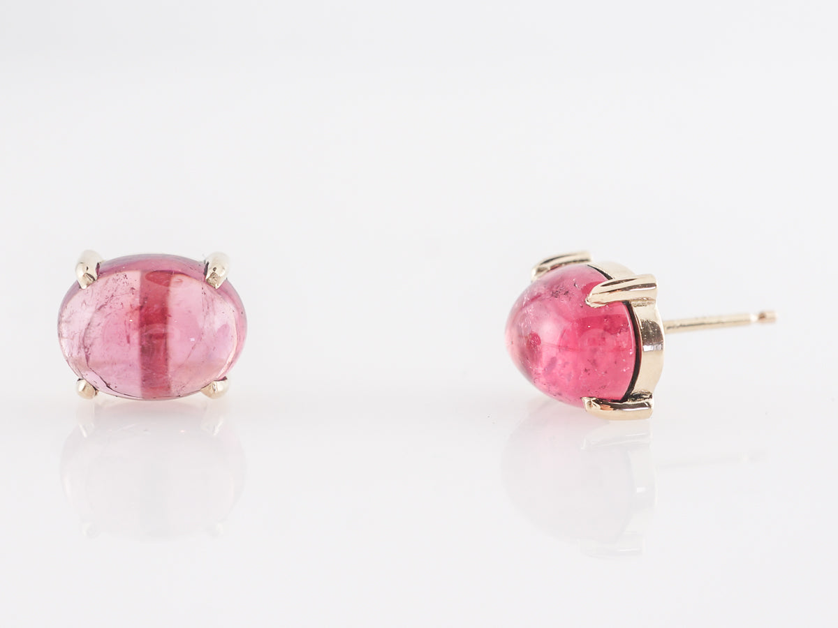 Cabochon Pink Tourmaline Earrings in 14k Yellow Gold