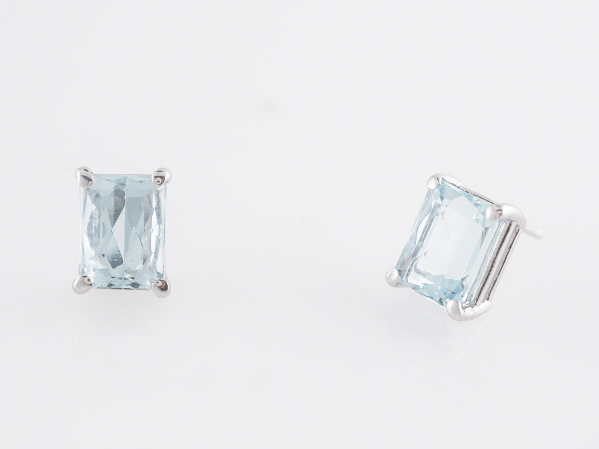 Emerald Cut Aquamarine Earrings in 18k