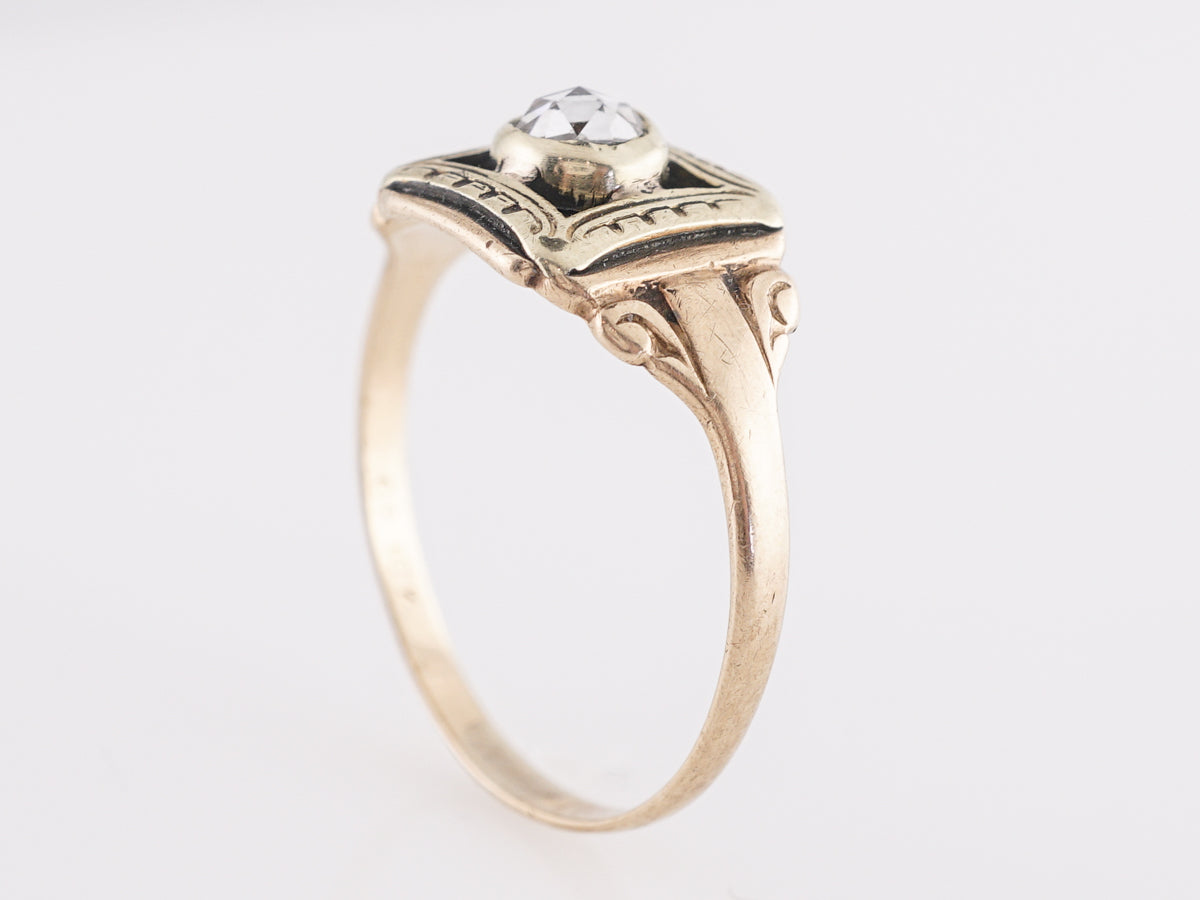 Victorian Rose Cut Diamond Ring w/ Black Enamel in 10k