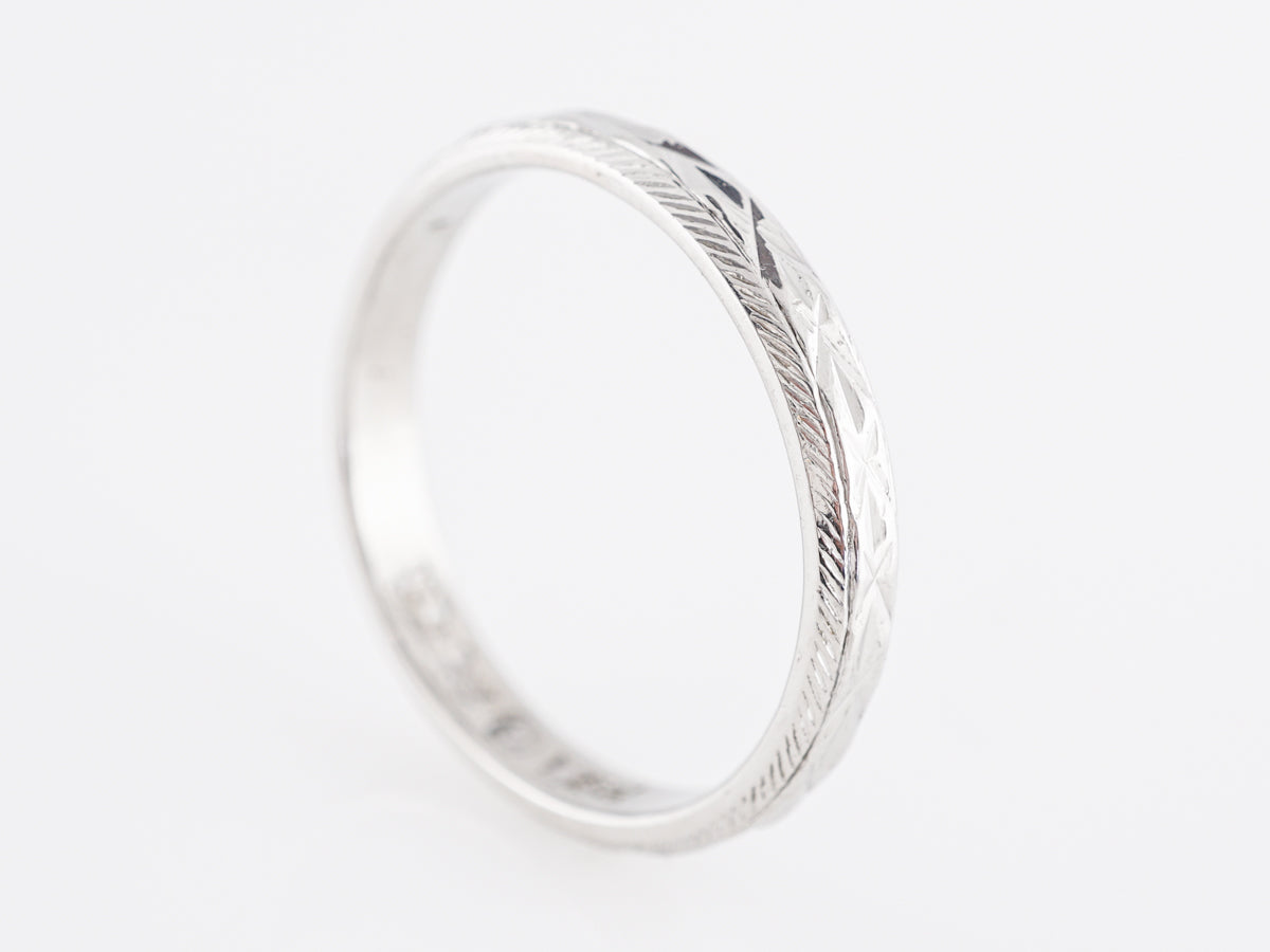Vintage Geometric Engraved Wedding Band in Platinum