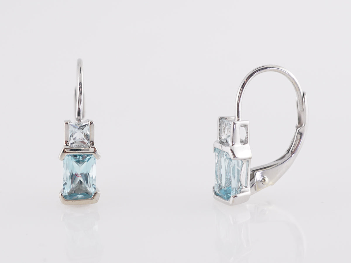 Aquamarine Dangle Earrings in 14k White Gold