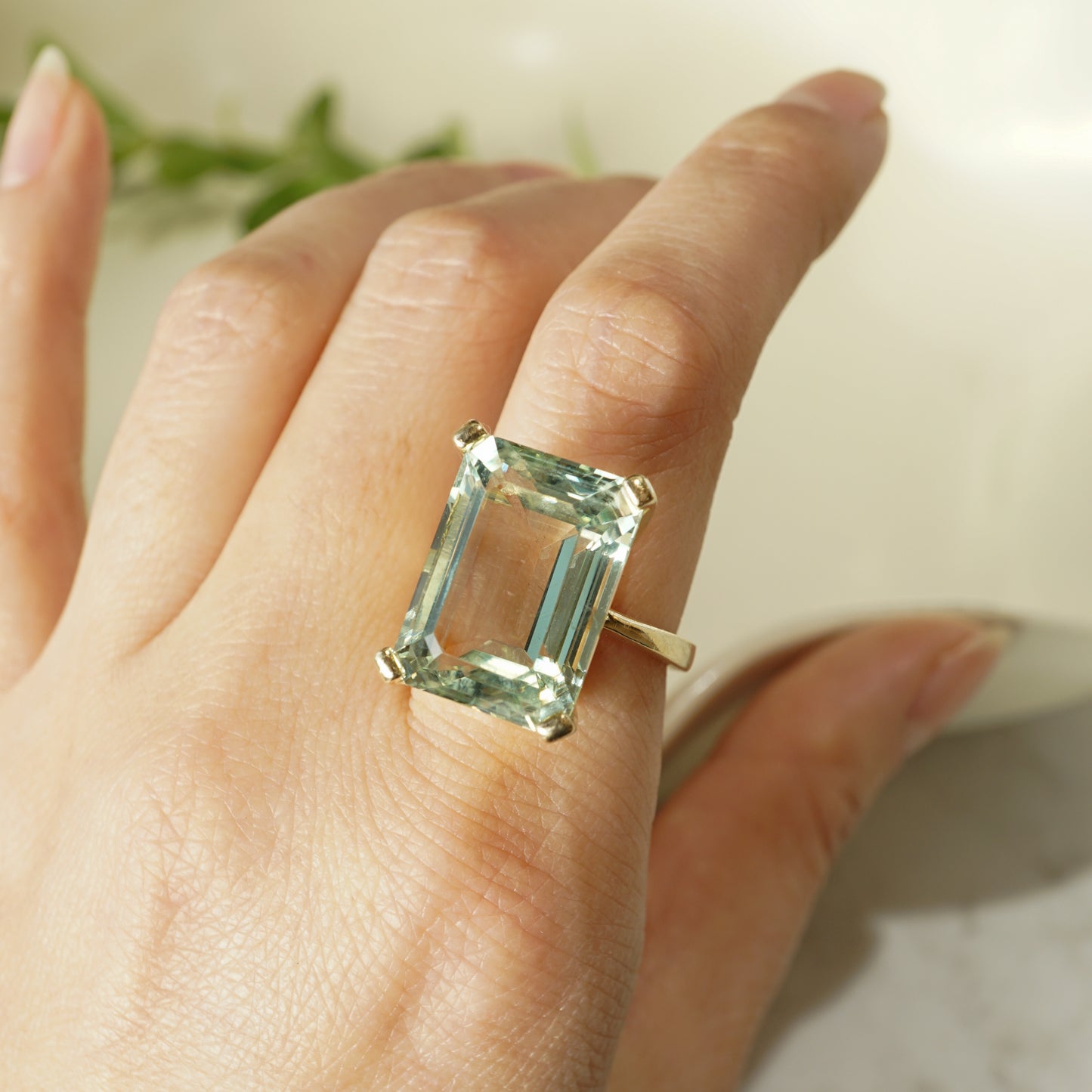 15.00 Green Amethyst Cocktail Ring in 14k Yellow Gold