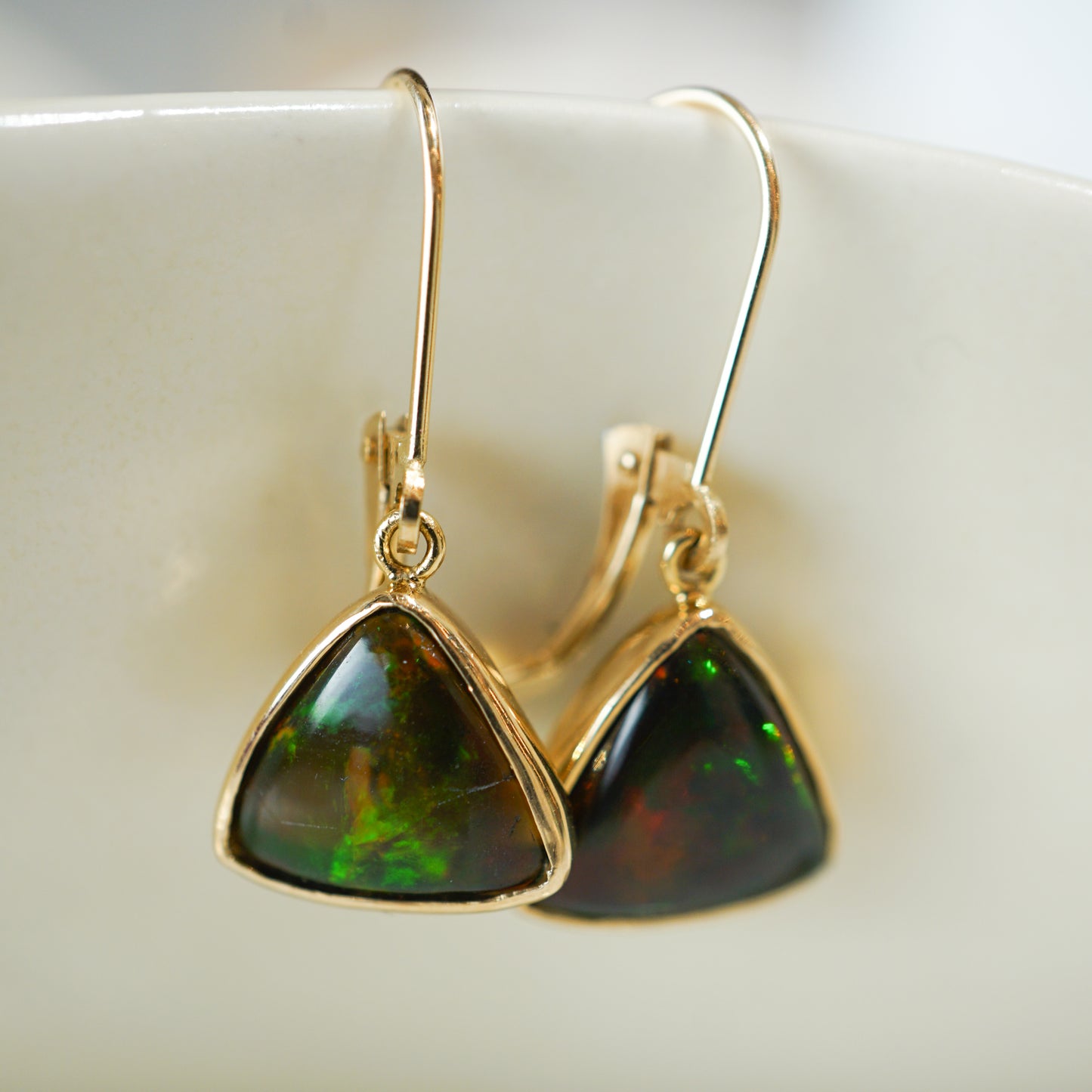 Opal Drop Earrings in 14K Yellow Gold