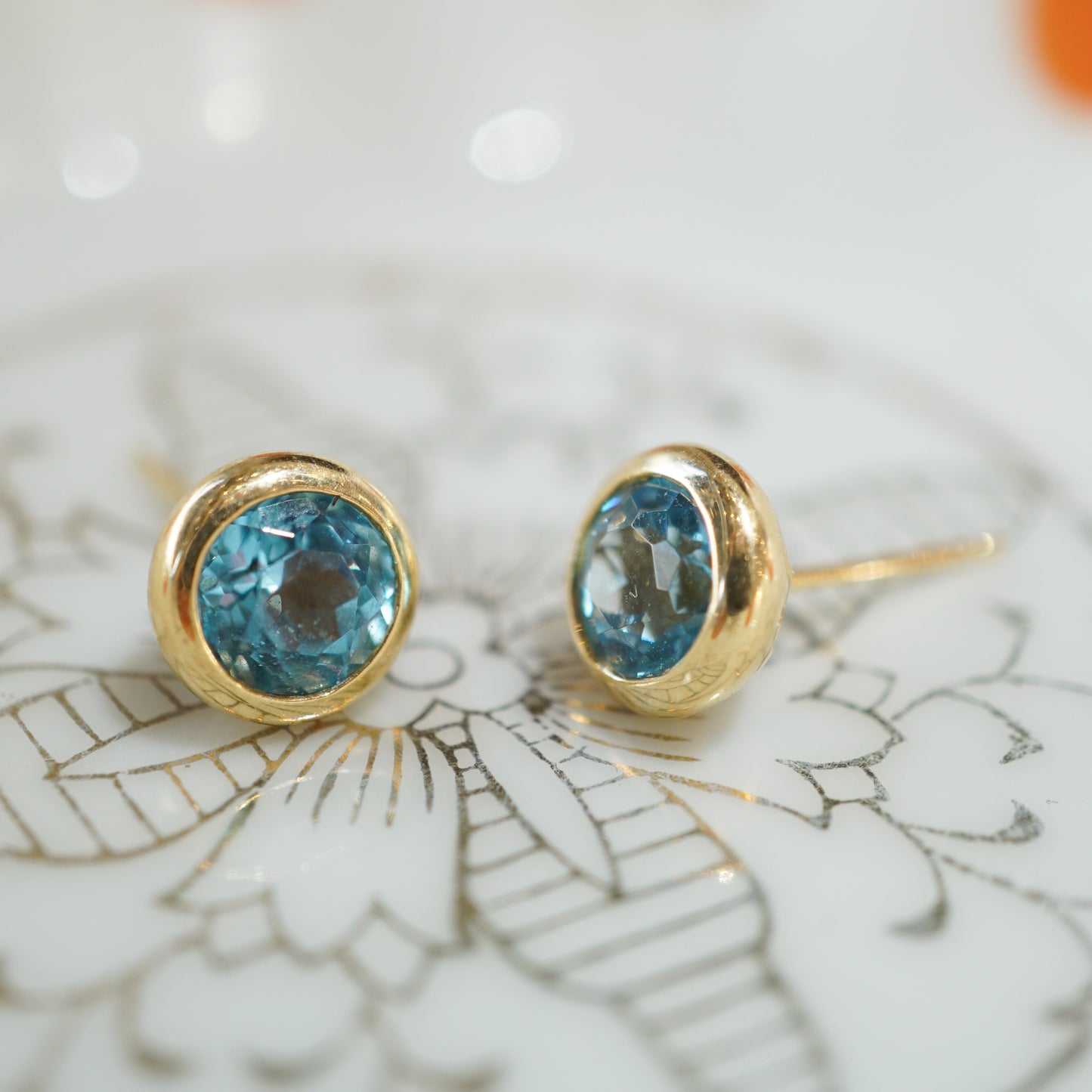 Bezel Set Topaz Earrings in 14k Yellow Gold