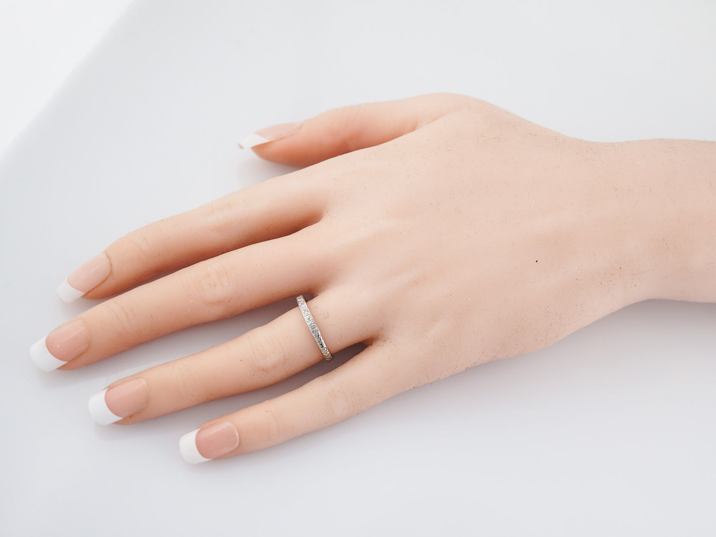 Antique Wedding Band Art Deco .10 Single Cut Diamonds in 18K White Gold