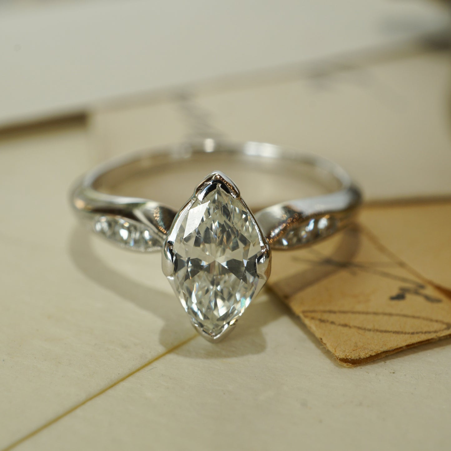 .75 Art Deco Marquise Diamond Engagement Ring in 18k White Gold