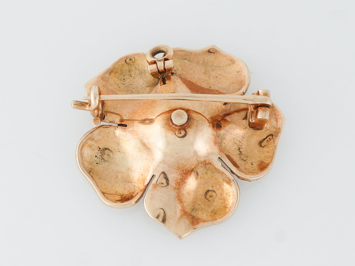 Victorian Pearl & Diamond Brooch in 14k Yellow Gold