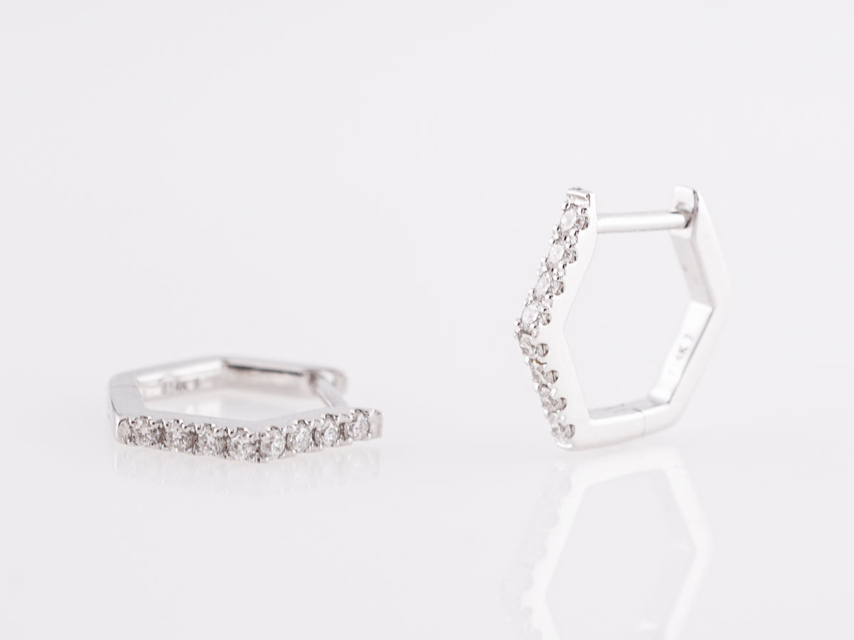 Small Hexagonal Diamond Earrings in 14k White Gold