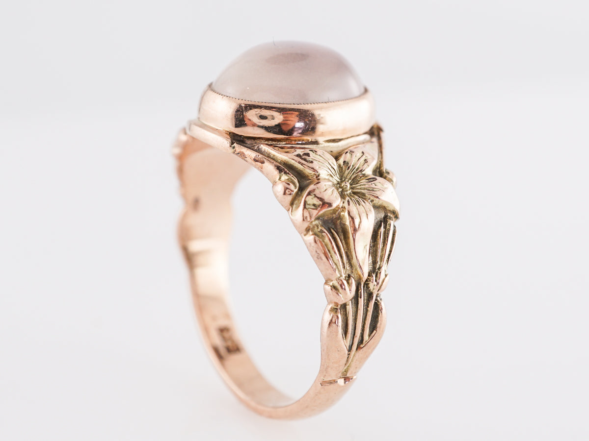Art Nouveau Moonstone Cocktail Ring in 14k Yellow Gold
