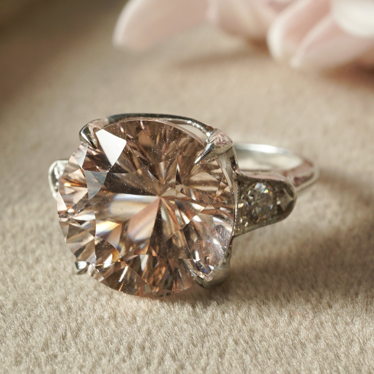 6.92 Mid-Century Morganite Engagement Ring in Platinum
