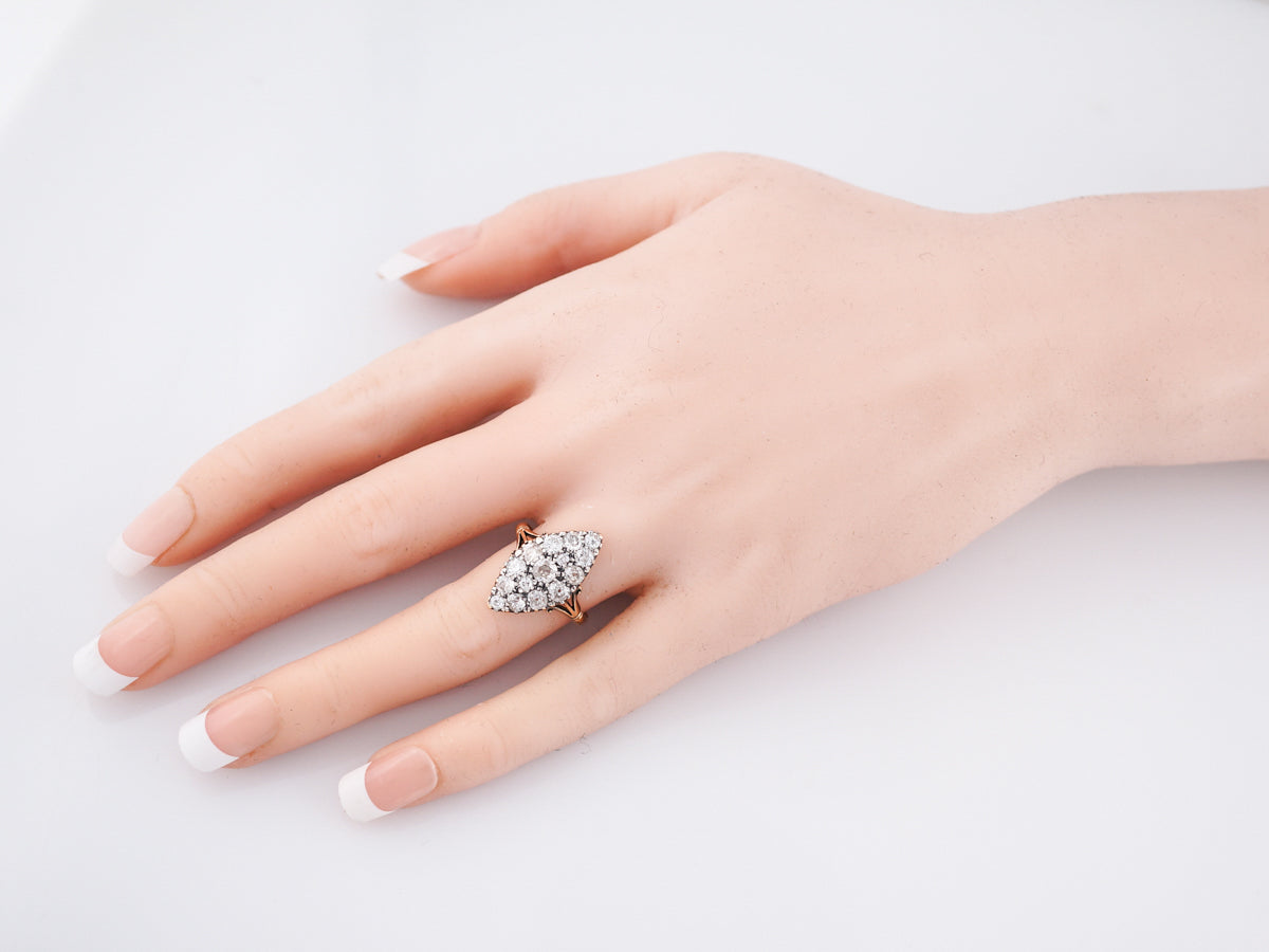 Antique Right Hand Ring Victorian 1.48 Old Mine Cut Diamond in 18K Yellow Gold