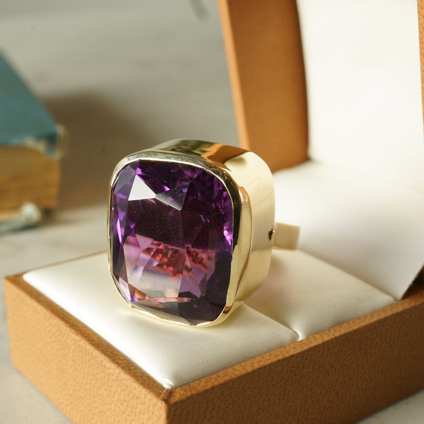 Bezel Set Amethyst Cocktail Ring in 14k Yellow Gold