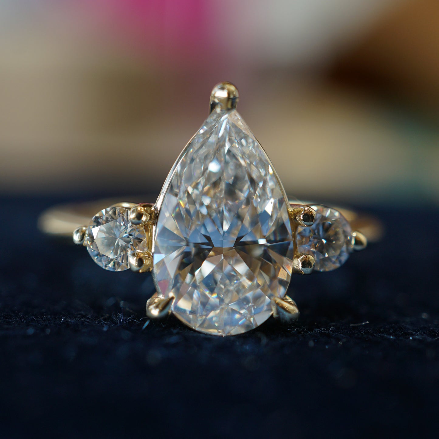 2 Carat Pear Cut Diamond Engagement Ring in 14k Yellow Gold