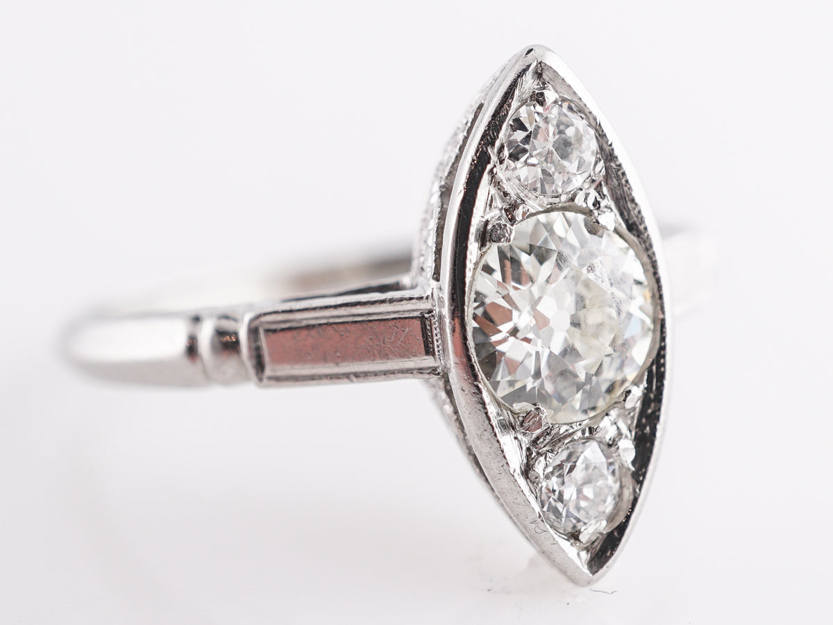 Three Stone Diamond Navette Ring in Platinum