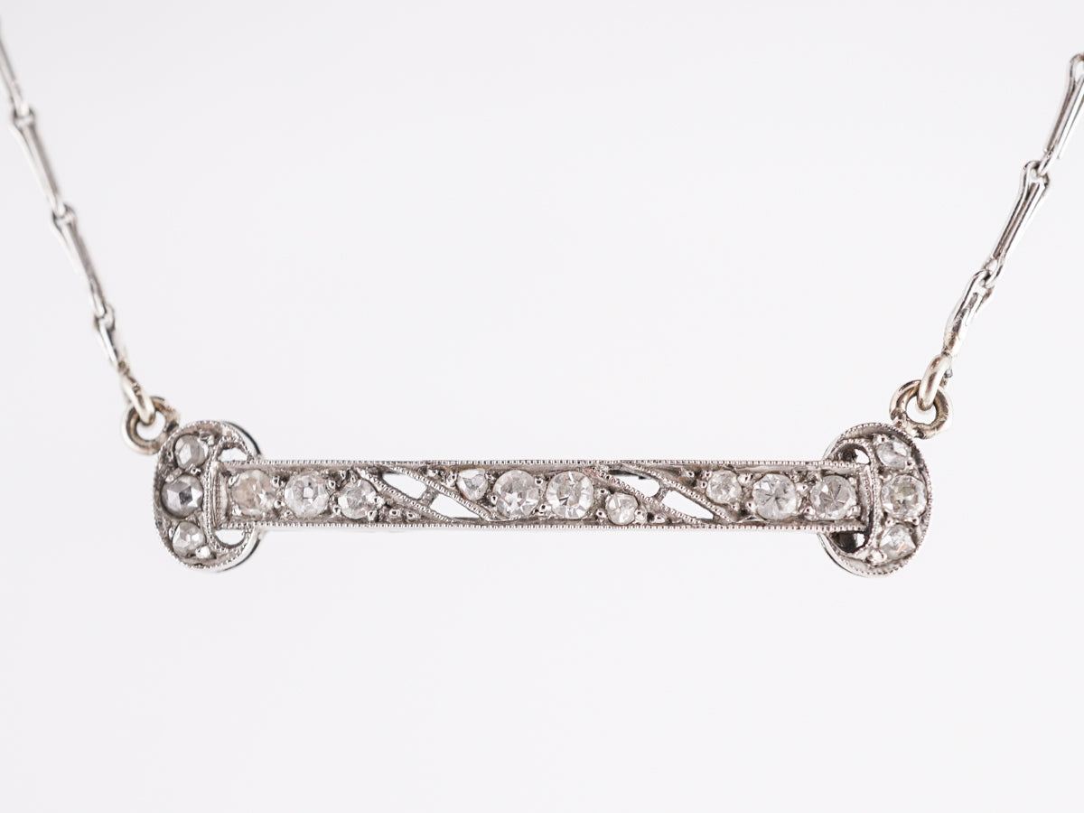 Edwardian Diamond Bar Pendant Necklace in Platinum