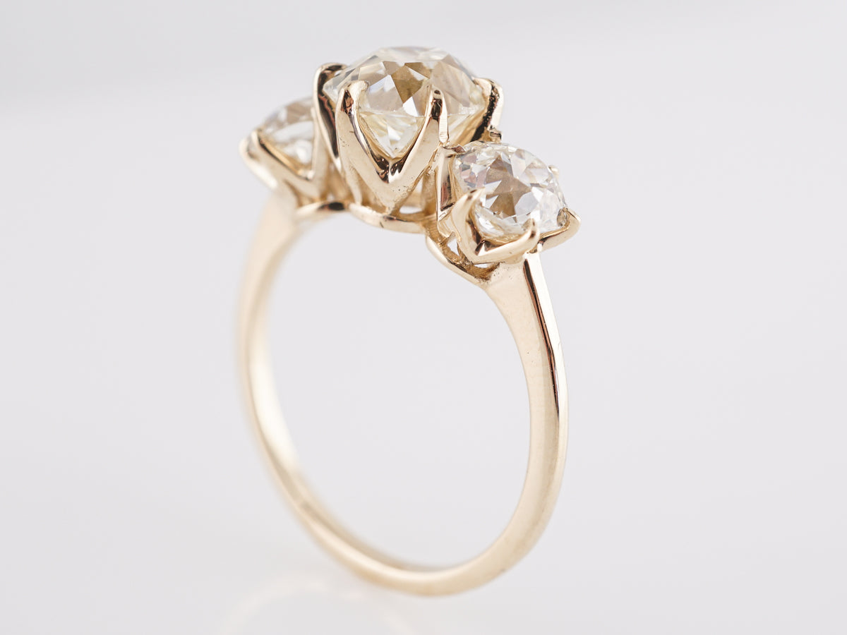 2.64 Three Stone Old European Cut Diamond Ring in 14K