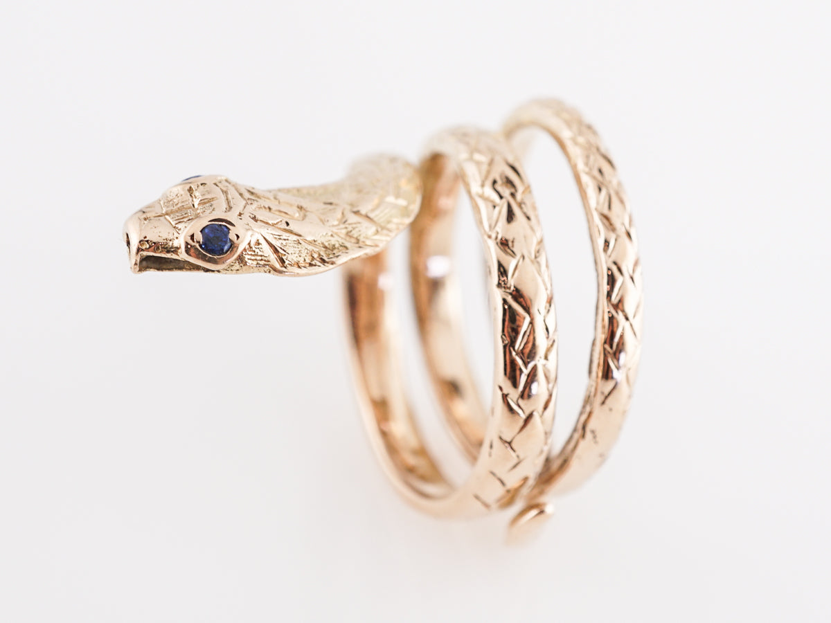 Victorian Snake Ring w/ Sapphire Eyes in 18k Yellow Gold