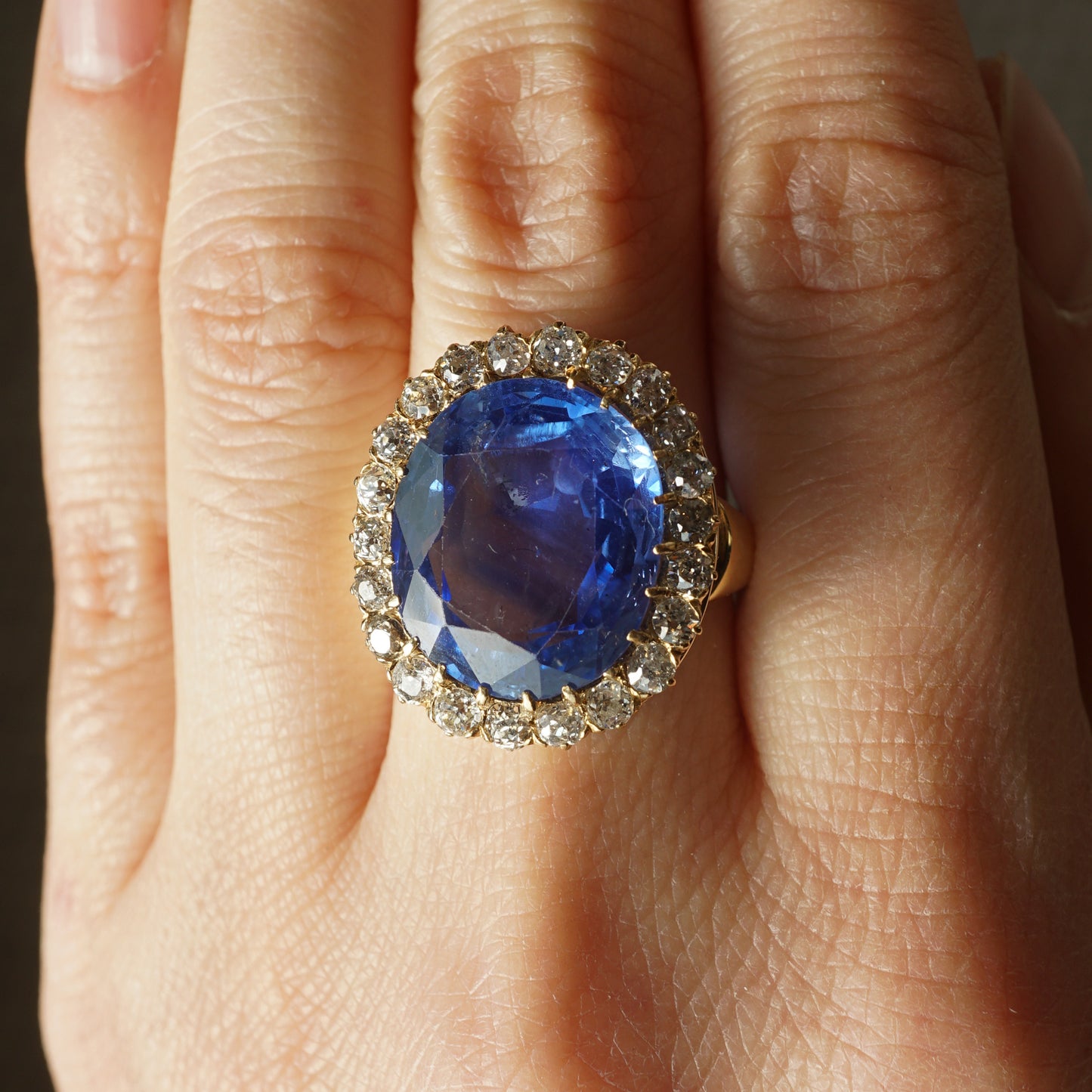 Victorian Ceylon Sapphire & Diamond Cocktail Ring in 18k