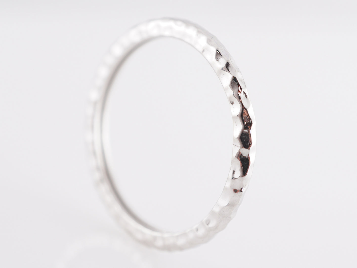 Thin Hammered Wedding Band in 14k White Gold