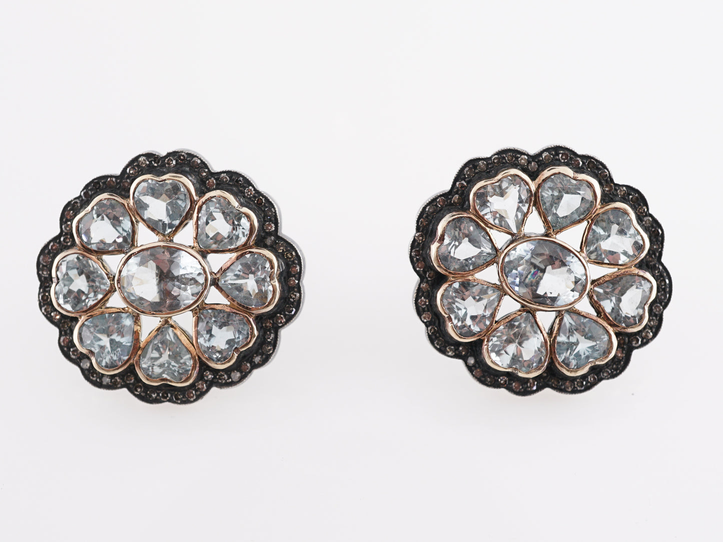 Victorian Aquamarine and Diamond Cluster Earrings in 14k