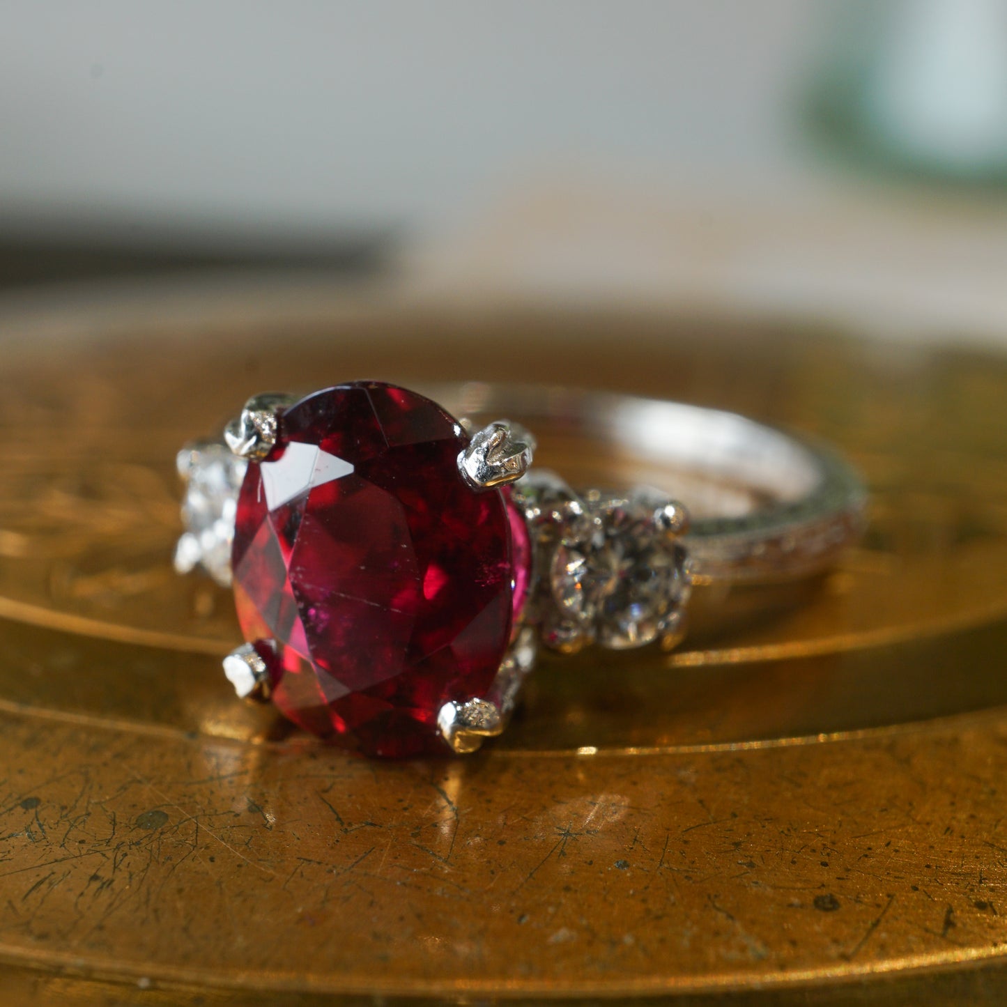Tacori Oval Ruby Engagement Ring in Platinum
