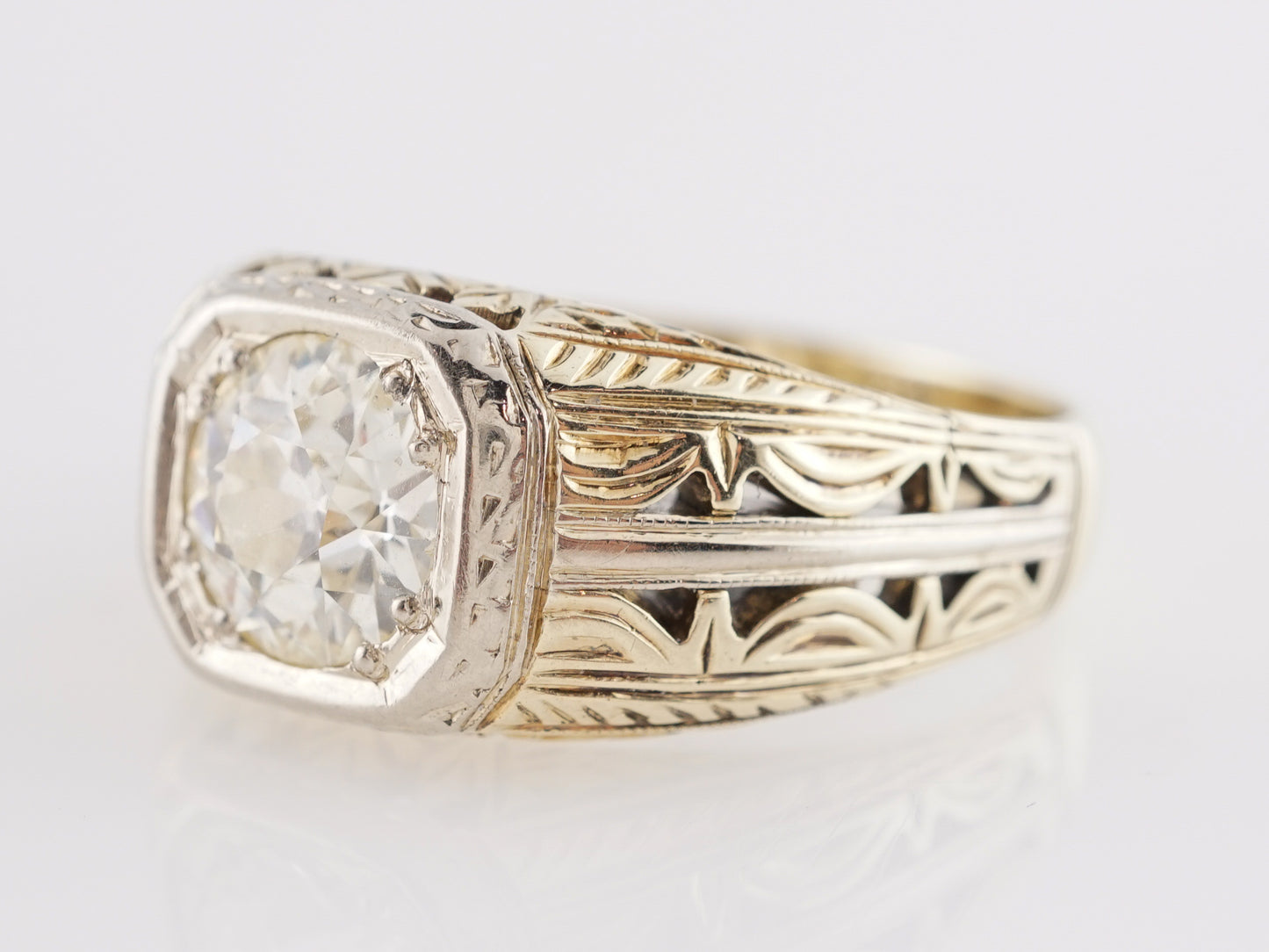 1.45 Art Deco Diamond Engagement Ring in 14k Yellow Gold