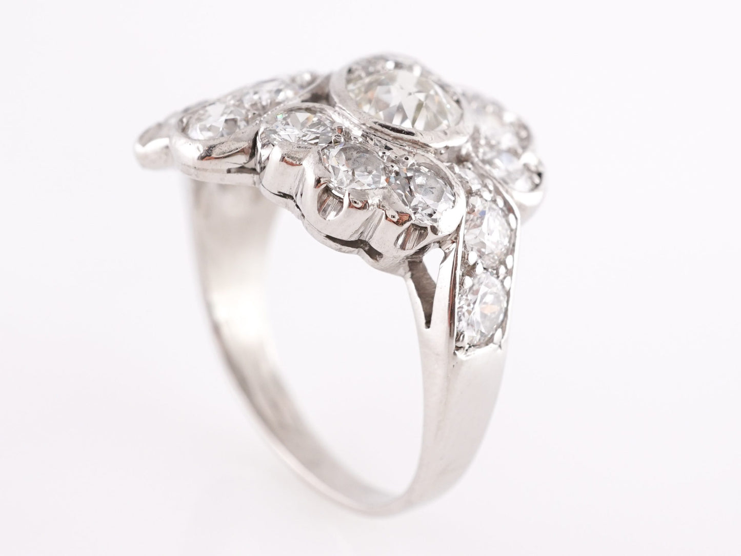 3.17 Vintage Retro Diamond Cocktail Ring in Platinum