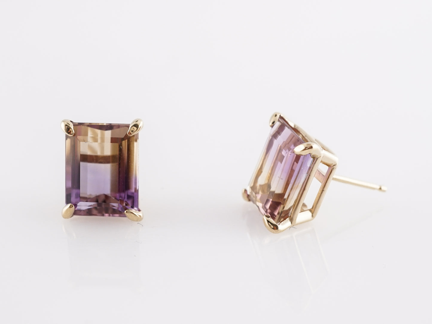 5.56 Emerald Cut Ametrine Stud Earrings in 14k Yellow Gold