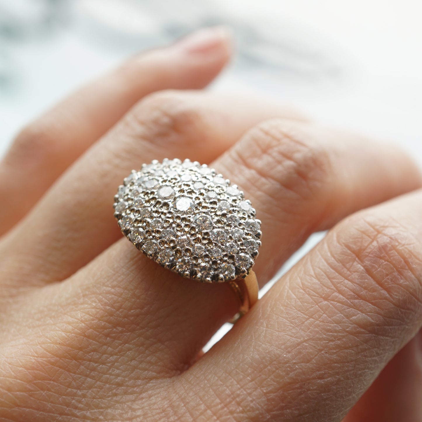 1.20 Pave Diamond Cocktail Ring in 14k Yellow Gold & Platinum