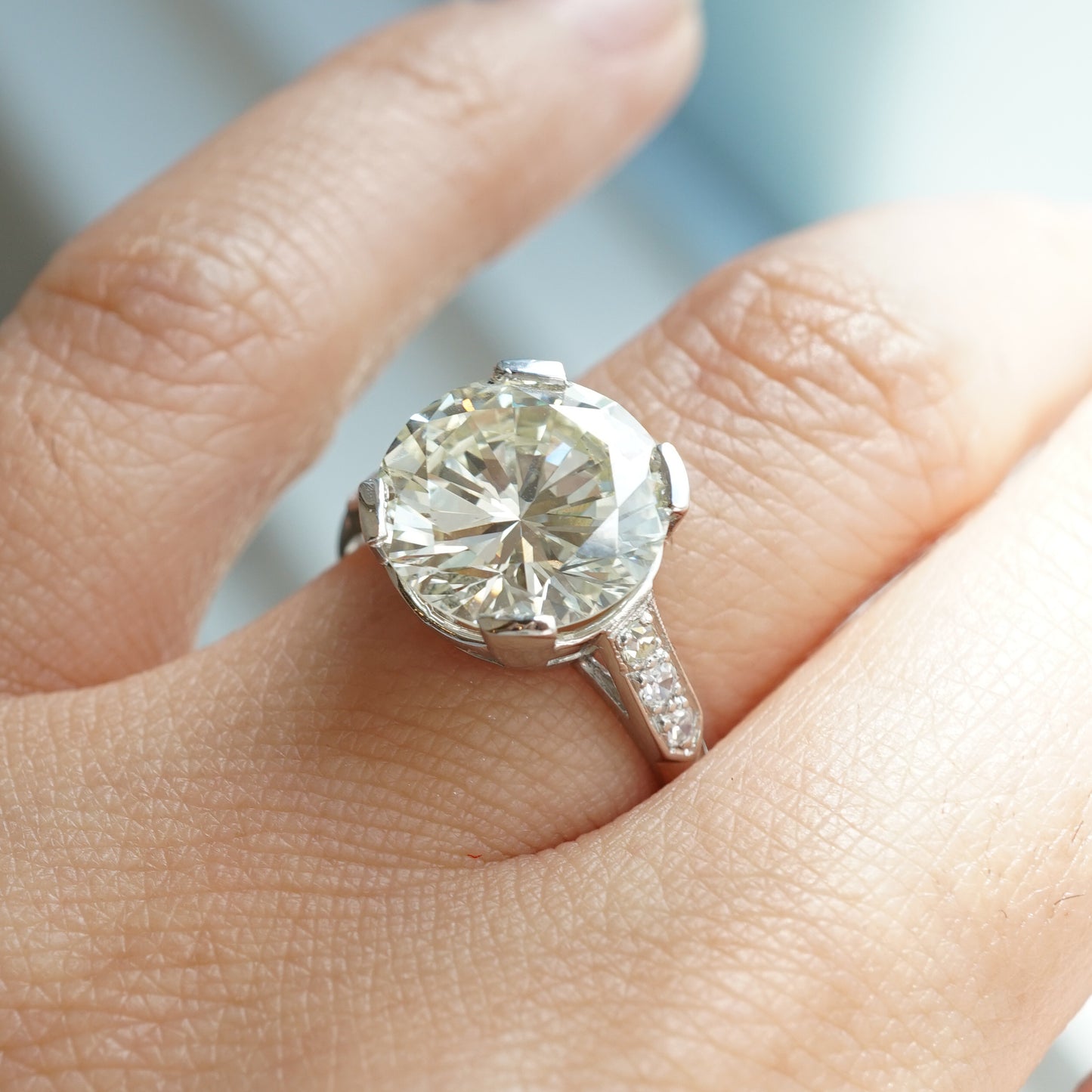 4.11 Art Deco Round Brilliant Diamond Engagement Ring in Platinum