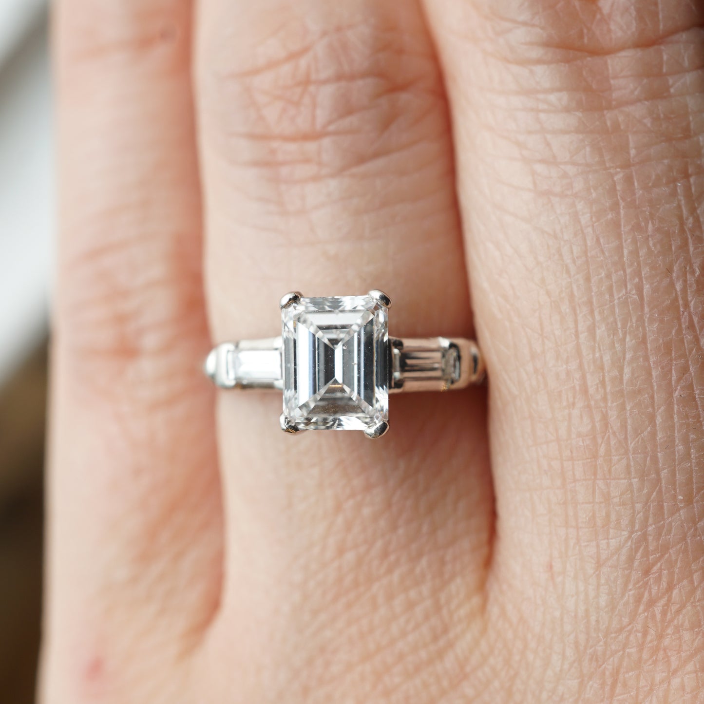 .97 Emerald Cut Art Deco Diamond Engagement Ring in Platinum