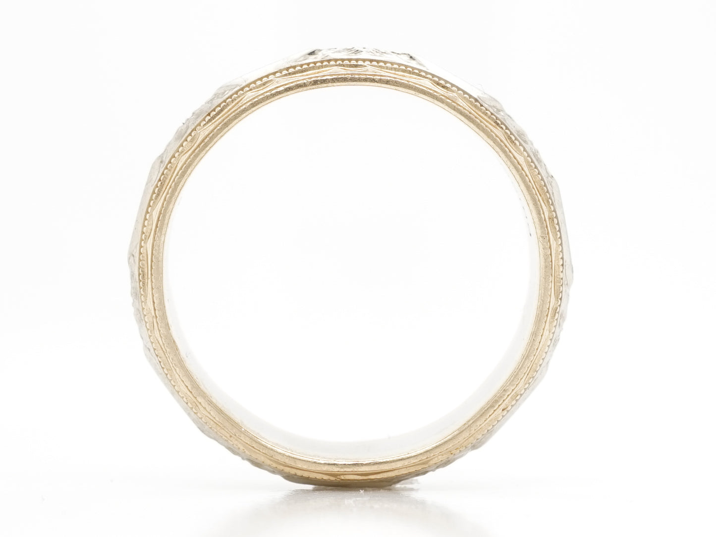 Vintage Deco Two-Tone Engraved Wedding Band in 14K