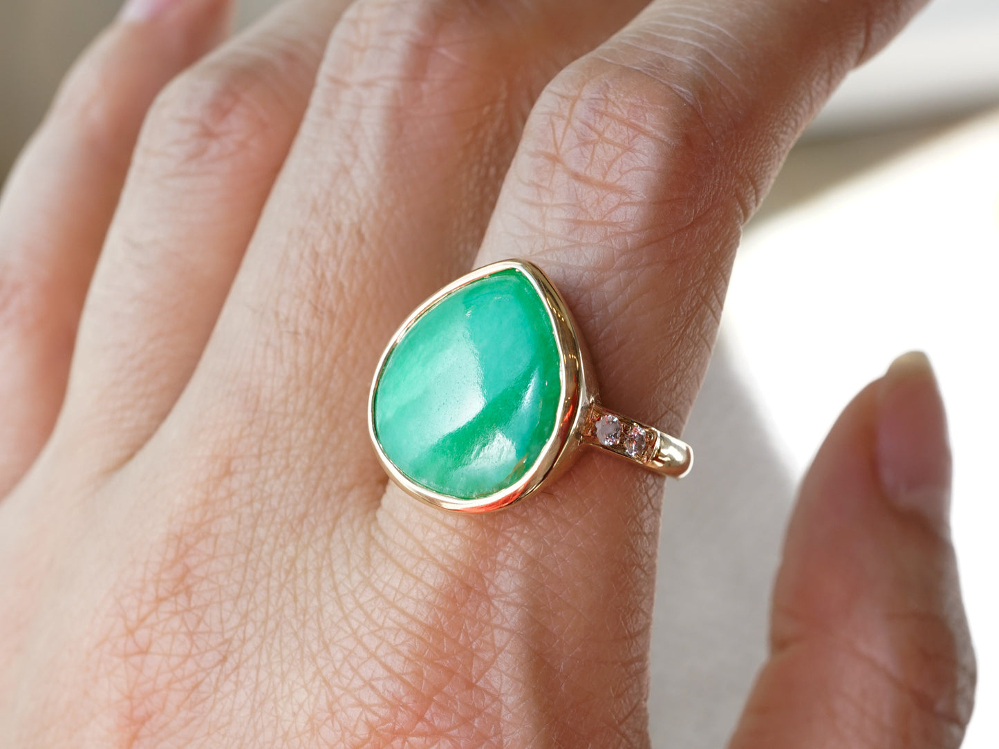 Jade & Diamond Cocktail Ring in 14k Yellow Gold