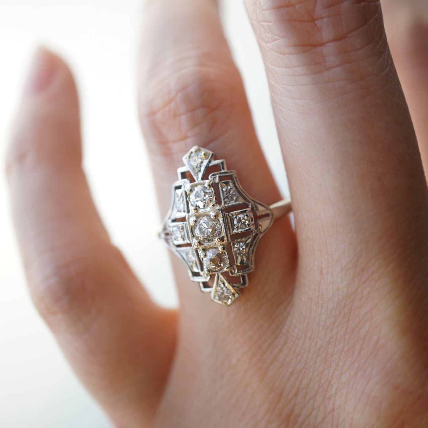 .63 Art Deco Filigree Diamond Cocktail Ring in 18k